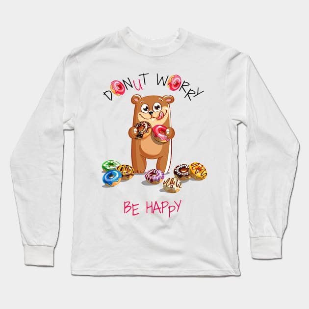 bear donut worry Long Sleeve T-Shirt by Mako Design 